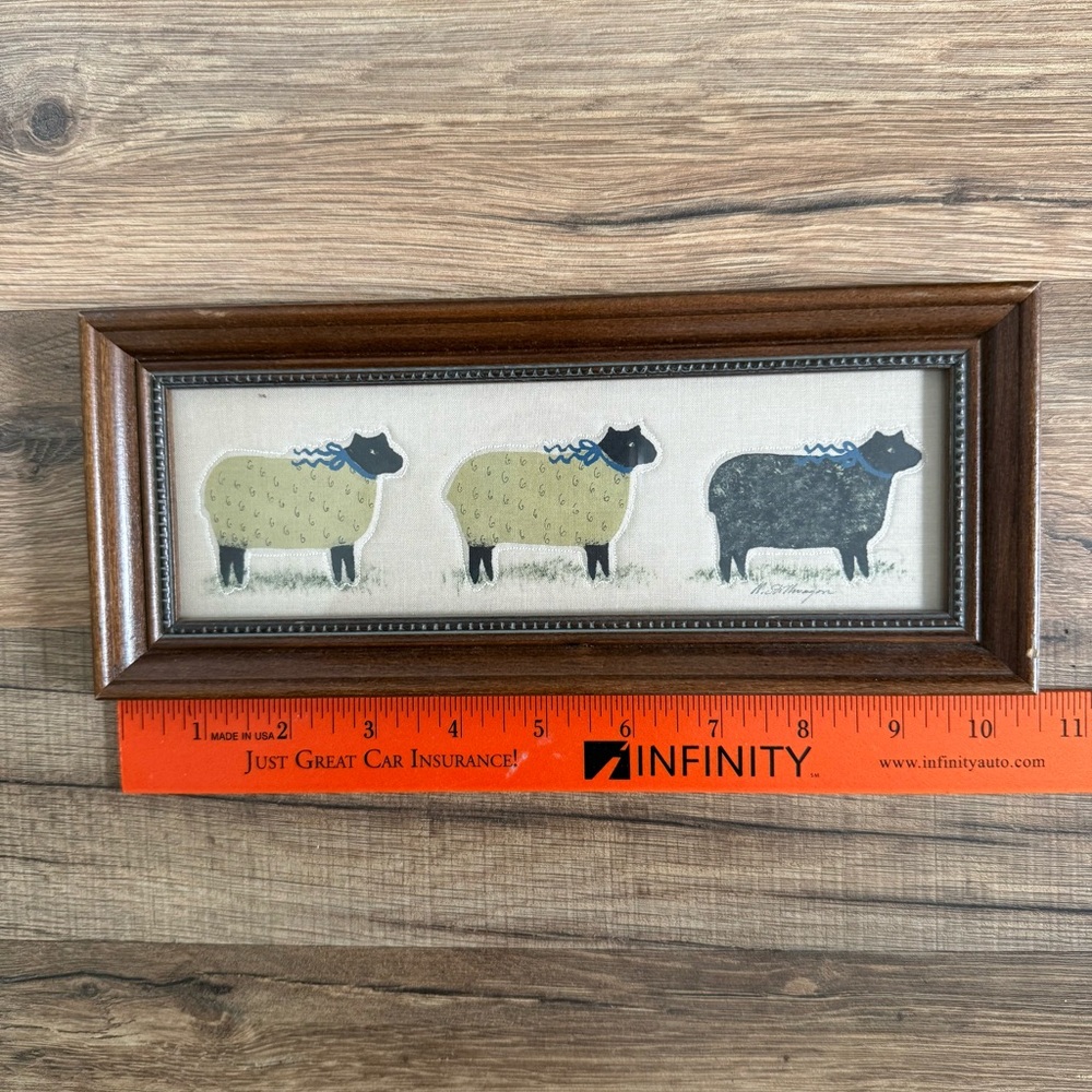 Framed Sheep Art with Wooden Frame